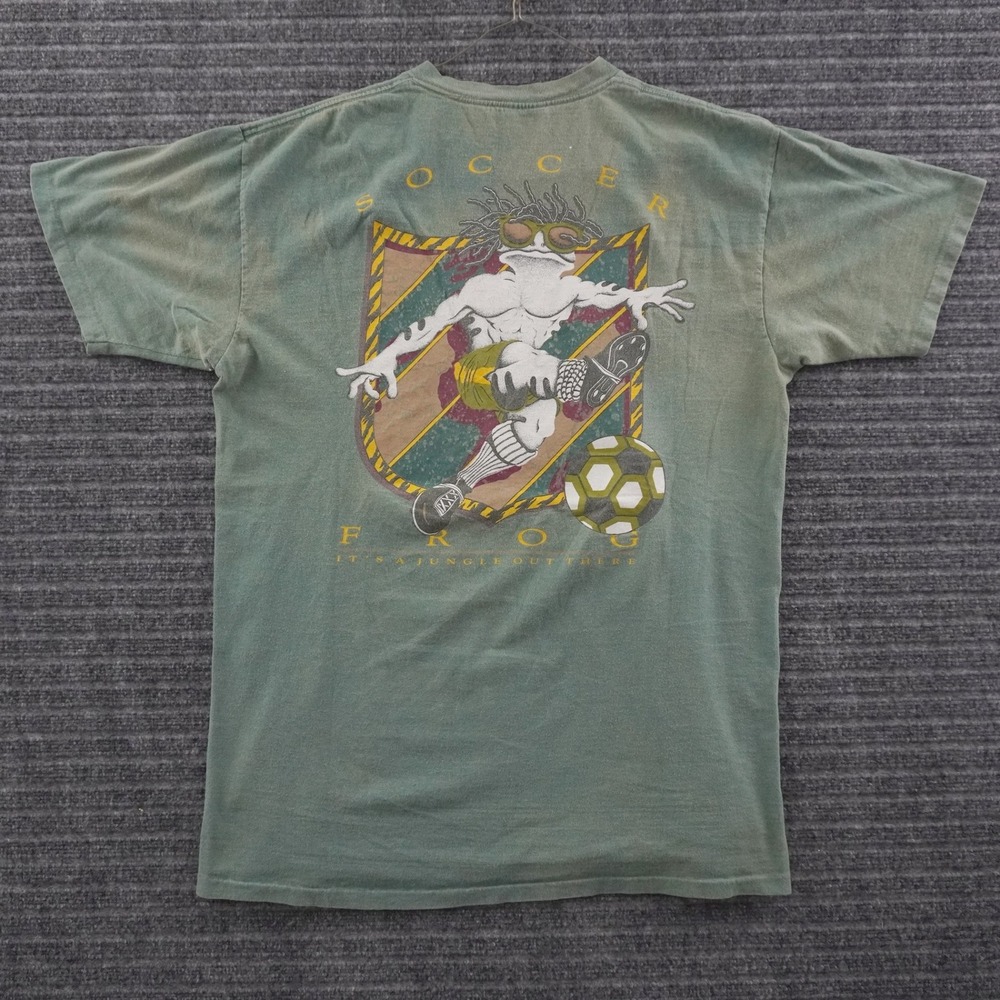 Vintage 90s Lifeforms Soccer Frog T-Shirt Mens L Green Graphic Single Stitch